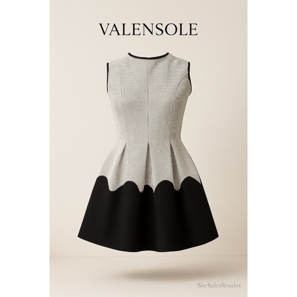 Valensole Fit & Flare Dress Black White Grid Contrast Pleated Skirt Sleeveless S